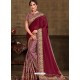 Deep Wine Designer Party Wear Embroidered Poly Silk Sari