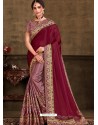 Deep Wine Designer Party Wear Embroidered Poly Silk Sari