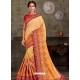 Khaki Designer Party Wear Embroidered Poly Silk Sari