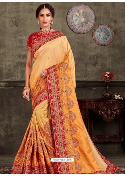 Khaki Designer Party Wear Embroidered Poly Silk Sari