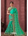 Jade Green Designer Party Wear Embroidered Poly Silk Sari