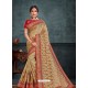 Beige Designer Party Wear Embroidered Poly Silk Sari