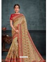 Beige Designer Party Wear Embroidered Poly Silk Sari