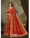 Rust Latest Designer Party Wear Embroidered Poly Silk Sari