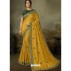 Mustard Latest Designer Party Wear Embroidered Poly Silk Sari