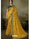 Mustard Latest Designer Party Wear Embroidered Poly Silk Sari