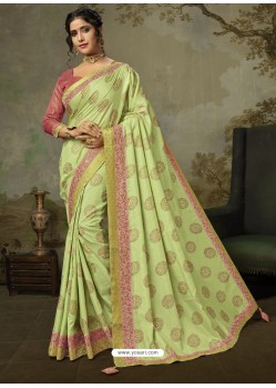 Green Latest Designer Party Wear Embroidered Poly Silk Sari