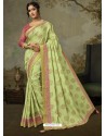 Green Latest Designer Party Wear Embroidered Poly Silk Sari