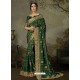 Dark Green Latest Designer Party Wear Embroidered Poly Silk Sari