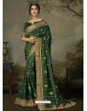 Dark Green Latest Designer Party Wear Embroidered Poly Silk Sari