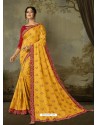 Yellow Latest Designer Party Wear Embroidered Poly Silk Sari