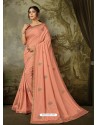 Peach Latest Designer Party Wear Embroidered Poly Silk Sari