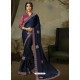 Navy Blue Latest Designer Party Wear Embroidered Poly Silk Sari