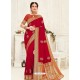 Red Latest Designer Party Wear Embroidered Poly Silk Sari