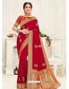 Red Latest Designer Party Wear Embroidered Poly Silk Sari