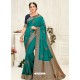 Turquoise Latest Designer Party Wear Embroidered Poly Silk Sari