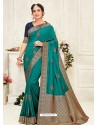 Turquoise Latest Designer Party Wear Embroidered Poly Silk Sari