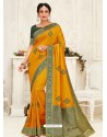 Yellow Latest Designer Party Wear Embroidered Poly Silk Sari