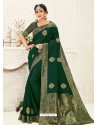 Dark Green Latest Designer Party Wear Embroidered Poly Silk Sari