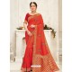 Orange Latest Designer Party Wear Embroidered Poly Silk Sari