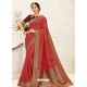 Dark Peach Latest Designer Party Wear Embroidered Poly Silk Sari