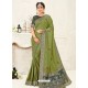 Green Latest Designer Party Wear Embroidered Poly Silk Sari