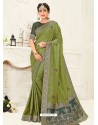 Green Latest Designer Party Wear Embroidered Poly Silk Sari