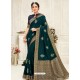 Peacock Blue Latest Designer Party Wear Embroidered Poly Silk Sari