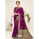 Medium Violet Latest Designer Party Wear Embroidered Poly Silk Sari