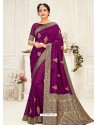 Medium Violet Latest Designer Party Wear Embroidered Poly Silk Sari