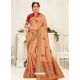 Light Orange Latest Designer Party Wear Embroidered Poly Silk Sari