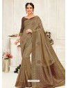 Taupe Latest Designer Party Wear Embroidered Poly Silk Sari