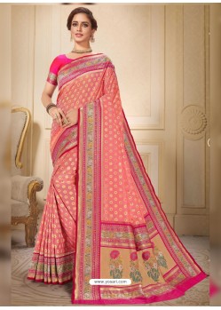 Light Red Designer Traditional Wear Silk Wedding Sari