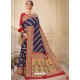 Dark Blue Designer Traditional Wear Silk Wedding Sari