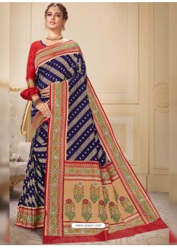 Dark Blue Designer Traditional Wear Silk Wedding Sari
