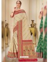 Light Beige Designer Traditional Wear Silk Wedding Sari