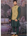 Dark Green Readymade Designer Kurta Pajama With Jacket For Men