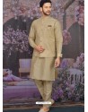 Gold Readymade Designer Kurta Pajama With Jacket For Men