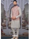 Off White Readymade Designer Kurta Pajama With Jacket For Men