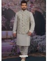 Off White Readymade Designer Kurta Pajama With Jacket For Men