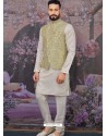 White Readymade Designer Kurta Pajama With Jacket For Men