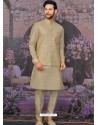 Flawless Beige Readymade Designer Kurta Pajama With Jacket For Men