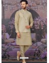 Flawless Beige Readymade Designer Kurta Pajama With Jacket For Men