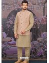 Dashing Gold Readymade Designer Kurta Pajama With Jacket For Men