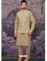 Trendy Gold Readymade Designer Kurta Pajama With Jacket For Men