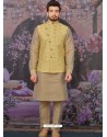 Gold Readymade Designer Kurta Pajama With Jacket For Men