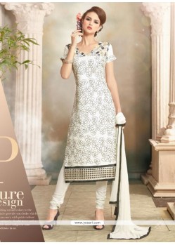 Fashionable Resham Work Cotton Churidar Salwar Kameez