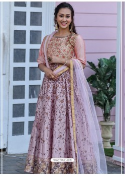 Dusty Pink Heavy Embroidered Designer Party Wear Gown Style Anarkali Suit