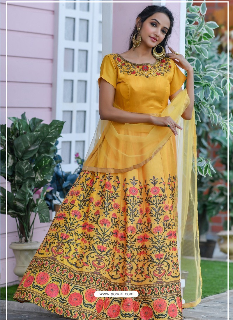 Buy Yellow Heavy Embroidered Designer Party Wear Gown Style Anarkali ...