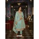 Sky Blue Designer Party Wear Pure Tussar Silk Straight Salwar Suit